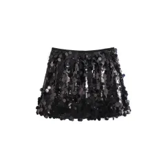 European And American Style A- Line Skirt High Waist Sheath Sequins Mini Skirt Women - Black - View 1