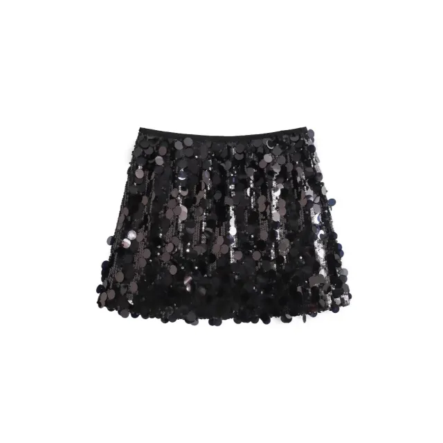 European And American Style A Line Skirt High Waist Sheath Sequins Mini Skirt Women Black - Shop at LoveMi