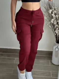 Mountaineering Fashion Drawstring Women's Leisure Cargo Trousers - Red - View 1