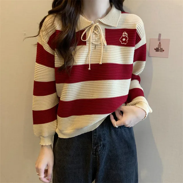 Autumn New Fashion Striped Clothes Women Red - Shop at LoveMi