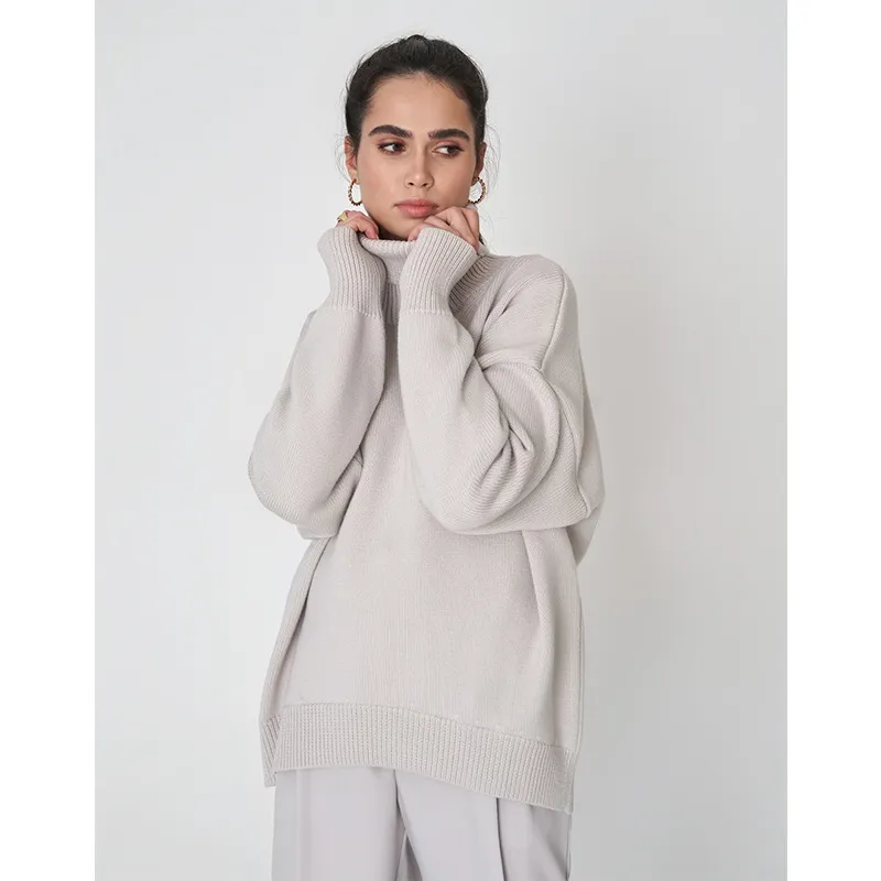 Solid Color Turtleneck Comfortable Loose Pullover Women's Sweater - Gray