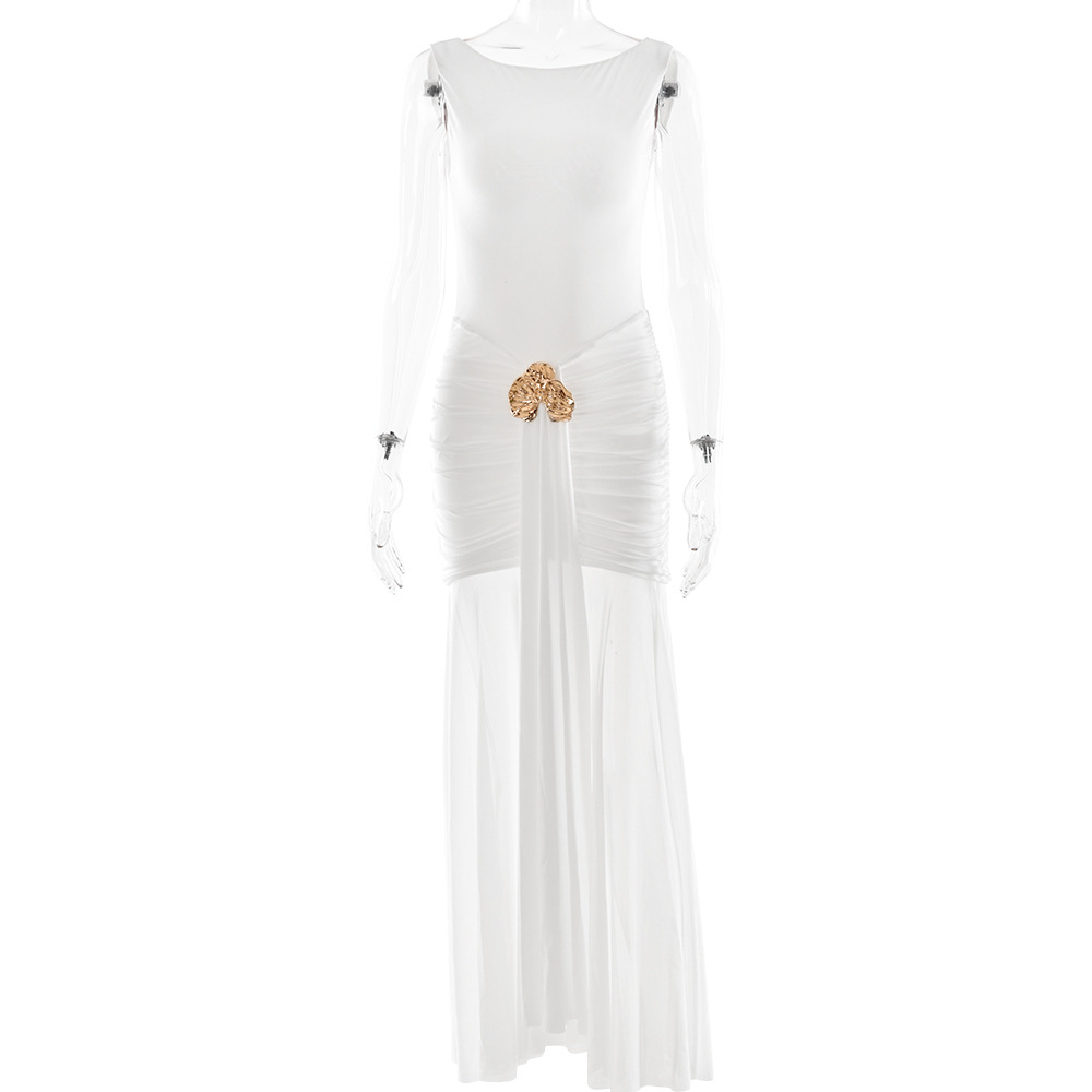 Women's Solid Color Sleeveless Backless Split Waist Dress White - Shop at LoveMi