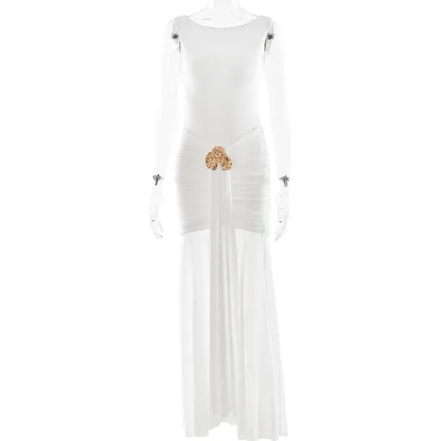 Women's Solid Color Sleeveless Backless Split Waist Dress White - Shop at LoveMi