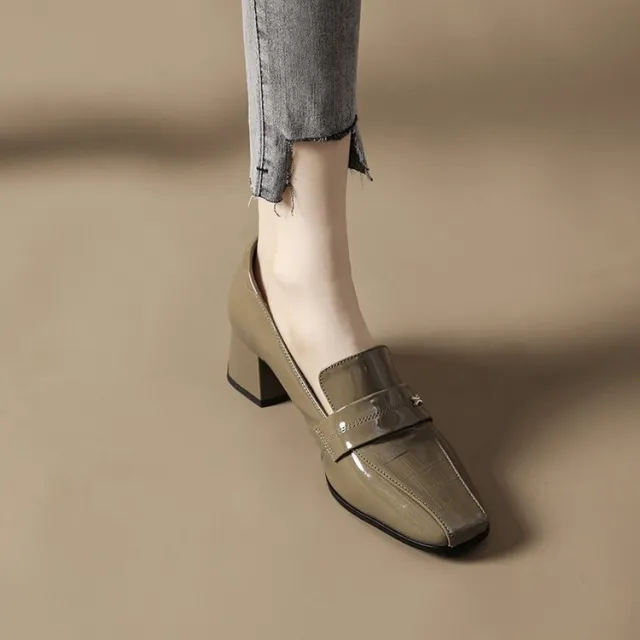 Women's Deep Mouth Leather Shoes High Heel Khaki - Shop at LoveMi