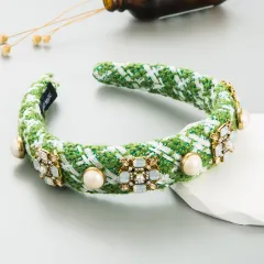 Colourful Glass Drill Pearl Wide-edged Headdress Headband - Green - View 1