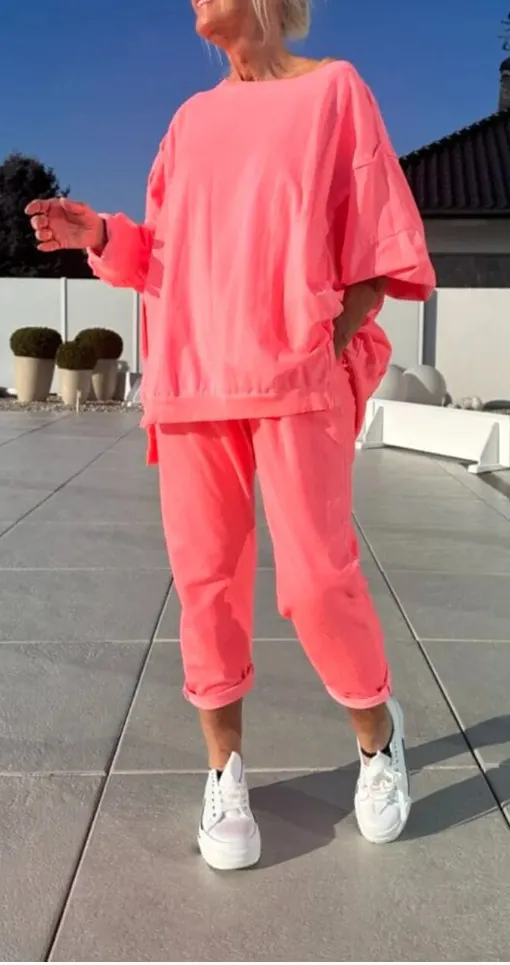 Casual Solid Color Round Neck Long Sleeve Top Two piece Pants Orange - Shop at LoveMi