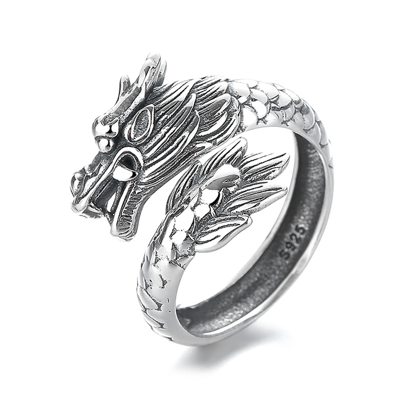 S925 Sterling Silver Dragon Totem National Fashion Open Ring