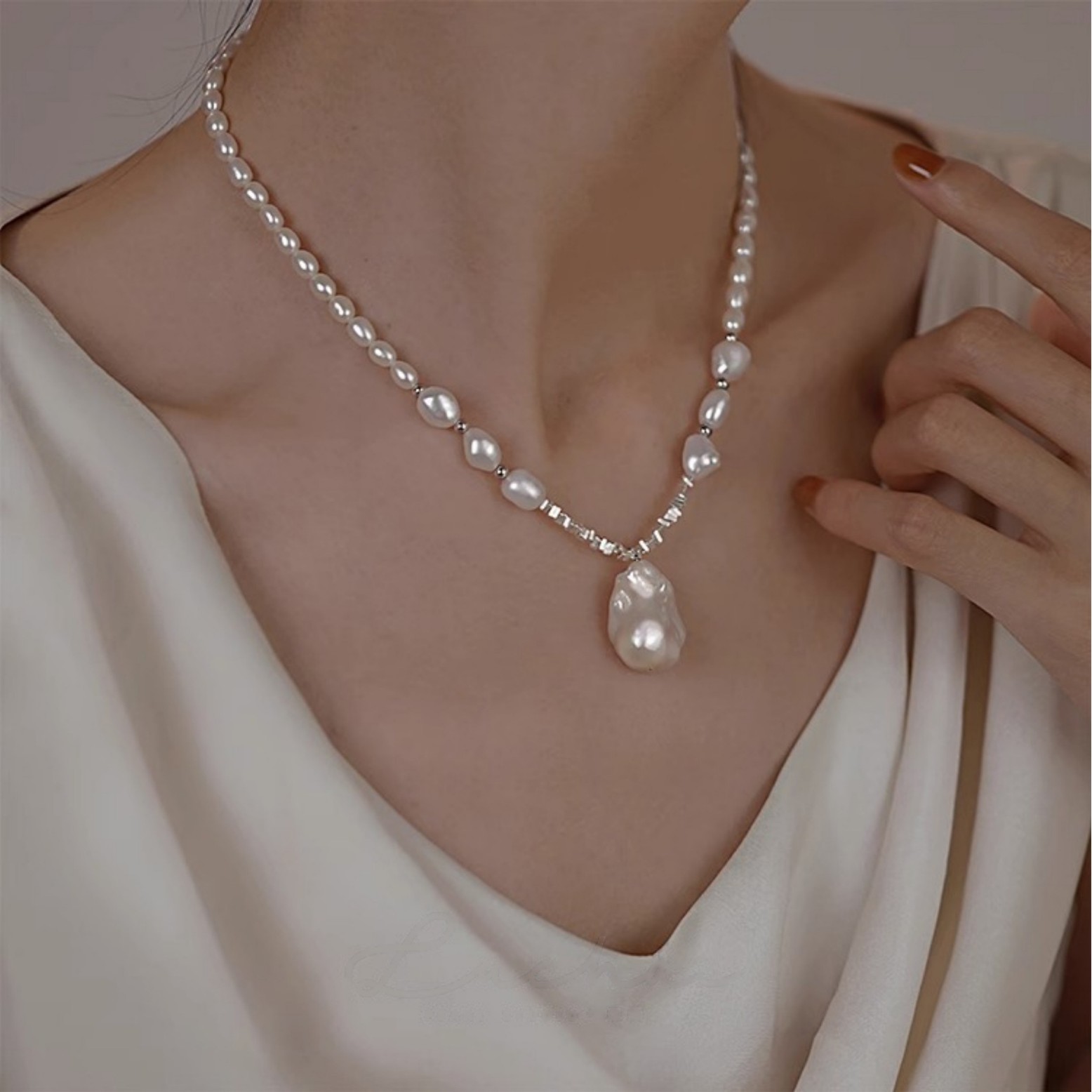 French Baroque Irregular Teardrop Pearl Necklace