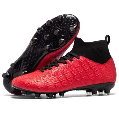 Football Men's High-top Foot Sock Training Shoes - Red - View 1