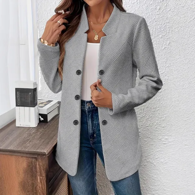 Button Stand Collar Cardigan Coat Gray Breasted - Shop at LoveMi