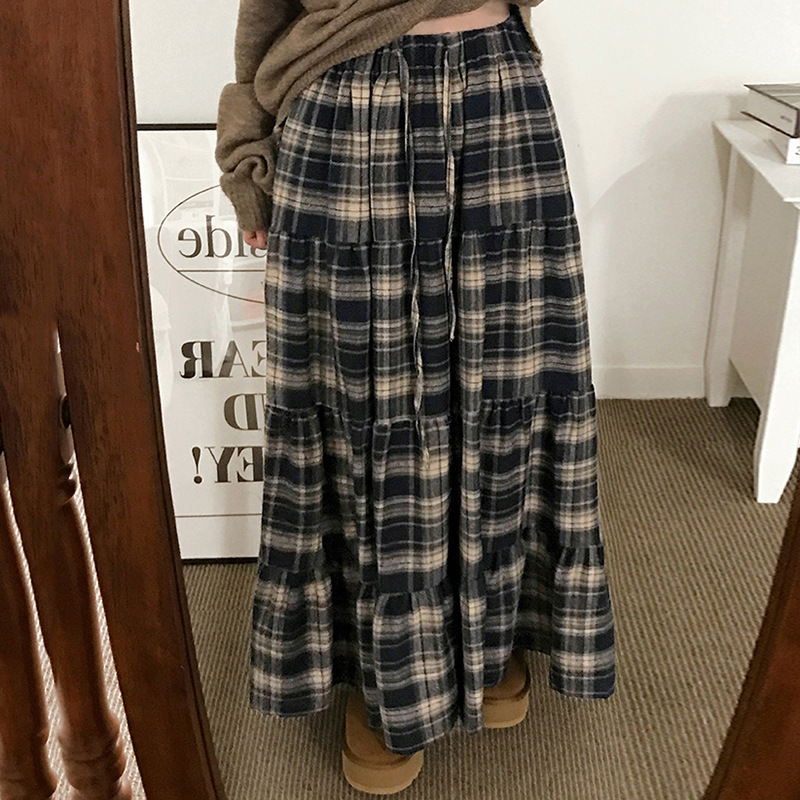 British Retro Plaid Patchwork A-Line Skirt