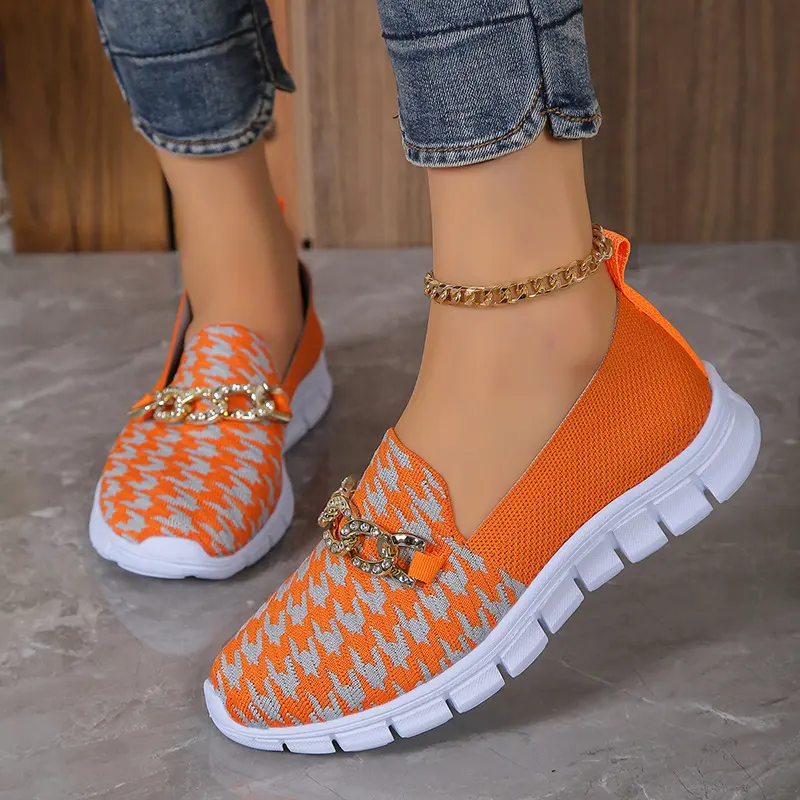 Casual Houndstooth Print Chain Mesh Shoes Summer Walking Sports
