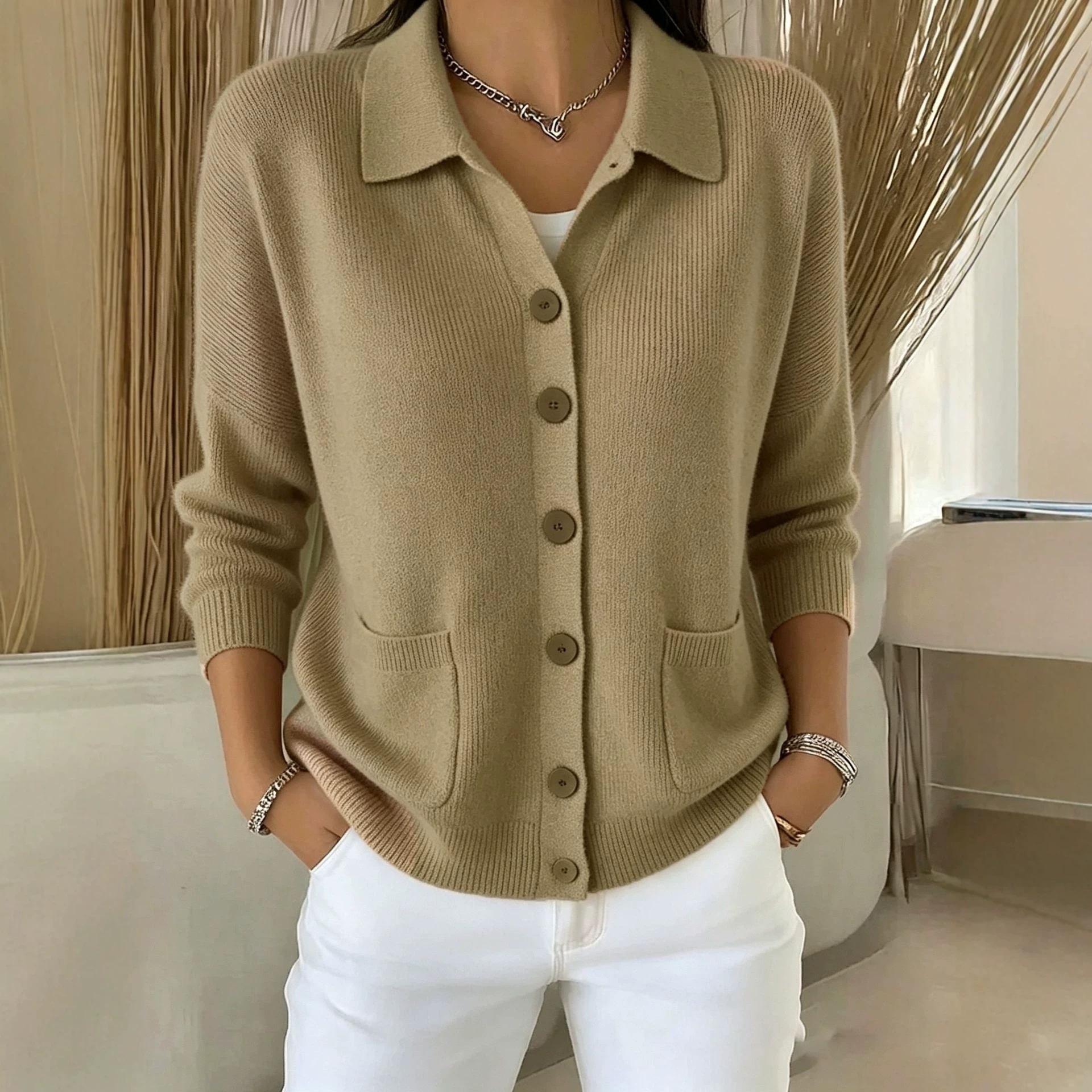 Casual Fashion Knitted Cardigan With Buttons Womens Sweater