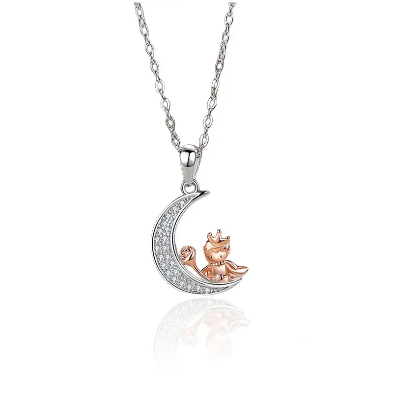 Women's Fashionable Simple Full Diamond Moon Glossy Pendant Necklace
