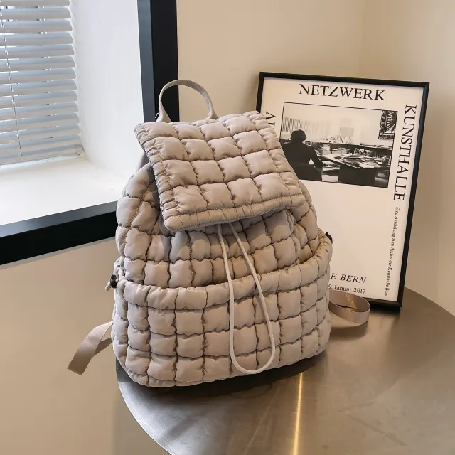 Candy Color Quilted Women Backpack Puffy Down Padded School Bag Large Cotton Travel Back Pack Bags For Women Plaids Shoulder Bag Khaki - Shop at LoveMi