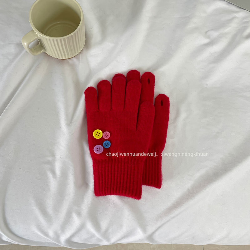 Button Gloves Red