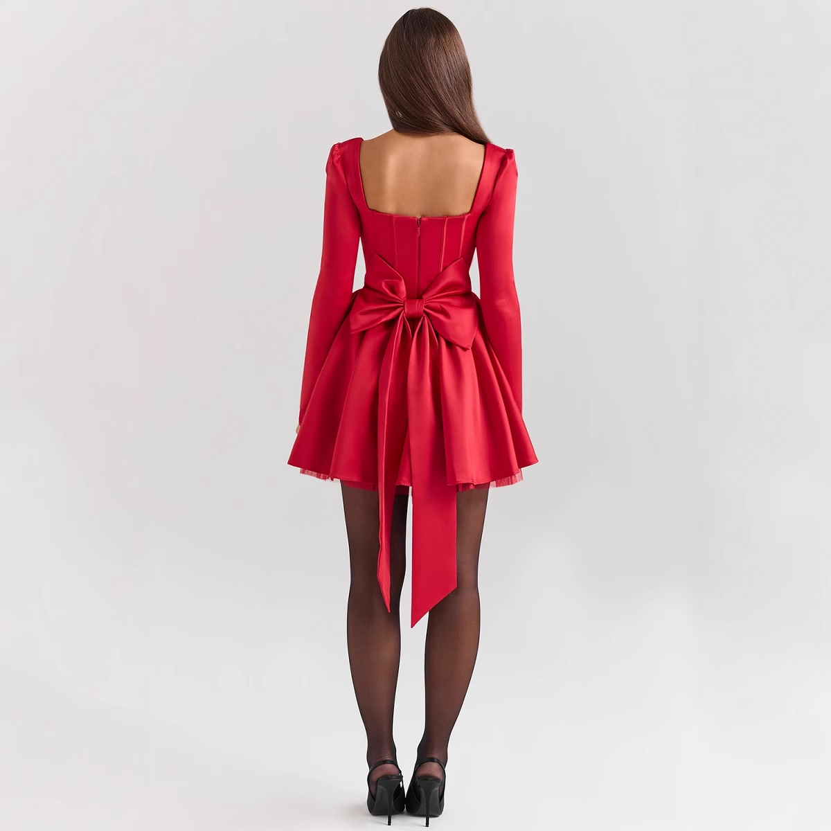 Square Collar Tube Top Fishbone Waist Slimming Dress