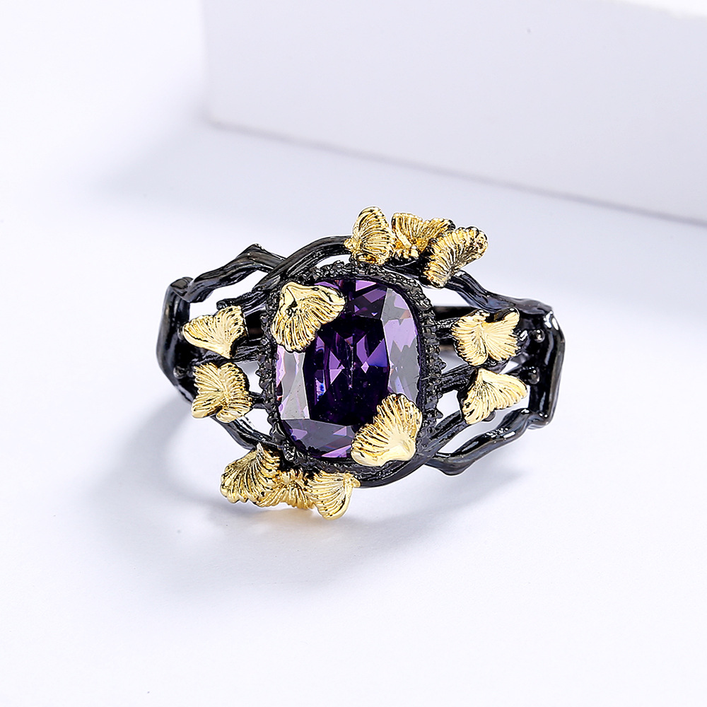 Natural Stone Flower Timbo Black Gold Creative Ring