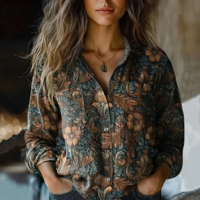 Women's Loose Casual Tie dye Printed Long sleeved Shirt Style24123013 L - Shop at LoveMi