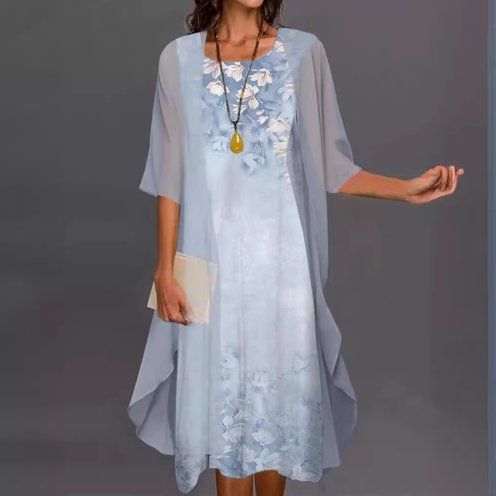 Printed Long Sleeve Loose Multi-color Two-piece Set Dress - Image 3