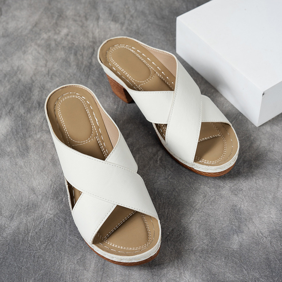 Cross-Strap High-Heel Slippers, picture 2 of 5