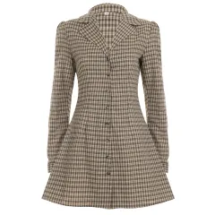 Shirt Collar Slim-fit Slimming Breasted Long-sleeved Dress - Brown - View 1