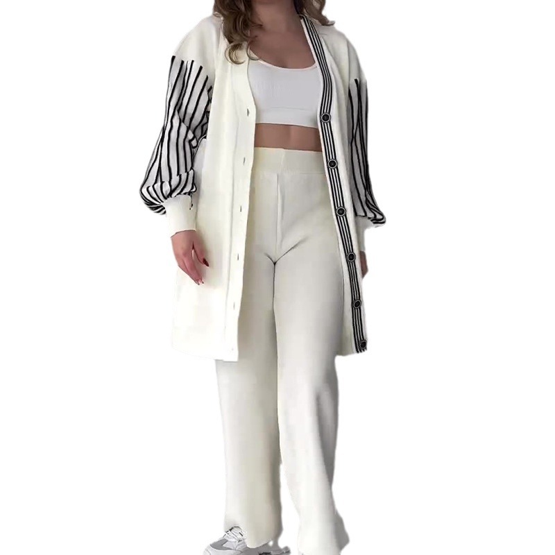 Striped Printed Casual Laid-back Style Sweater Coat