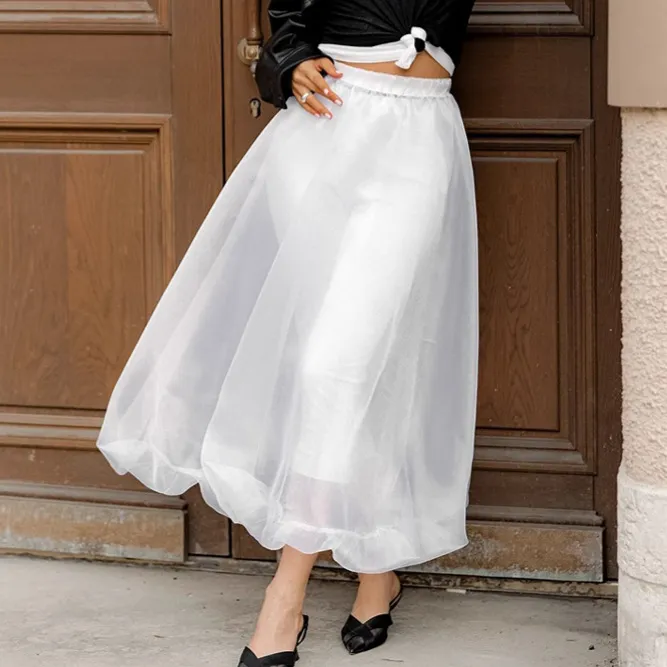 Black Sexy See-through Mesh High Waist Skirt - White