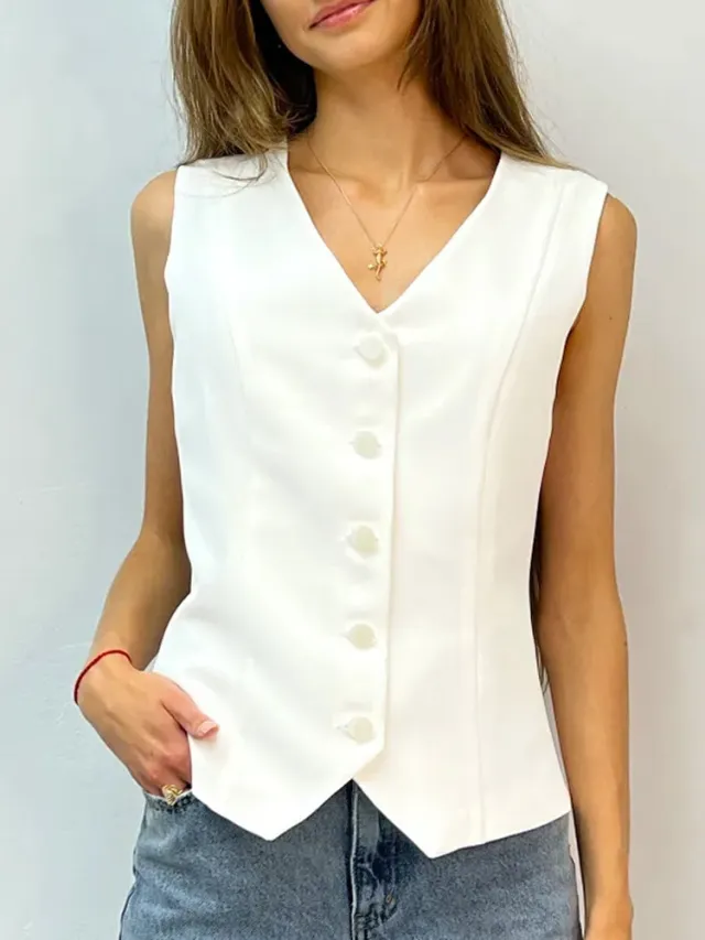 Outer Wear Button Solid Color European And American Breathable Top White - Shop at LoveMi