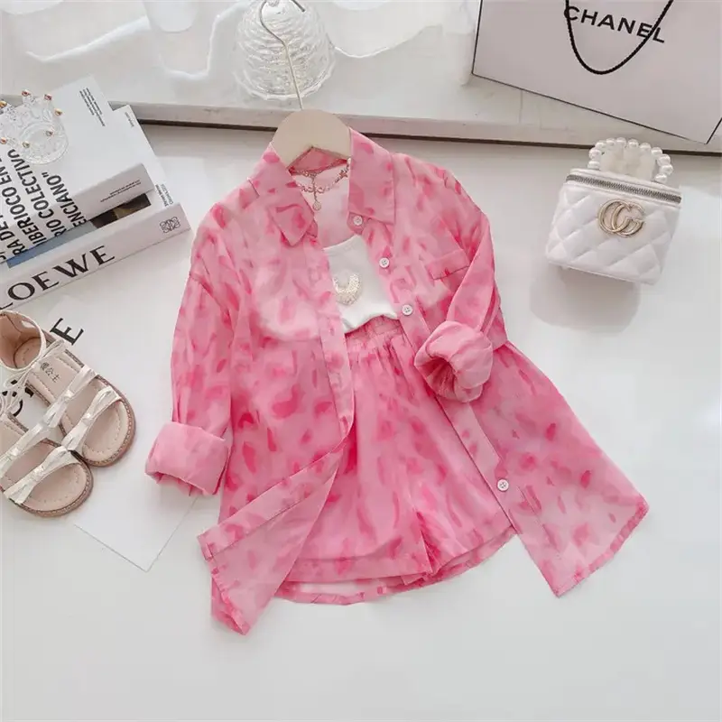 Girls' Summer Suits Sun Protective Clothes Coat Shorts Two-piece Thin