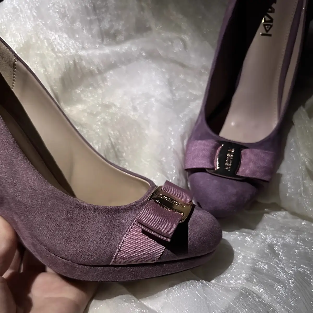 French-style Vintage Purple Suede Wedge Heels With Metal Buckles
