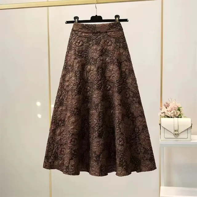 High Waist Hollow out Floral Large Swing Umbrella Skirt Dark Brown - Shop at LoveMi