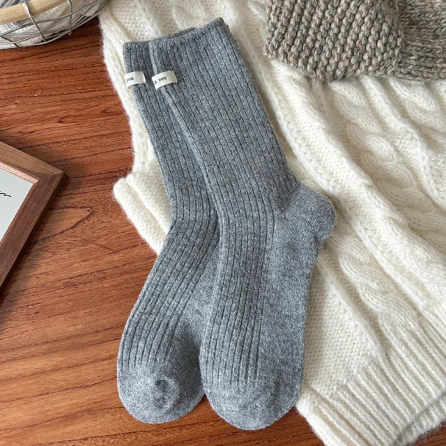 Ins style Trendy Striped Cable knit Mid calf Socks Cloth Label - Shop at LoveMi
