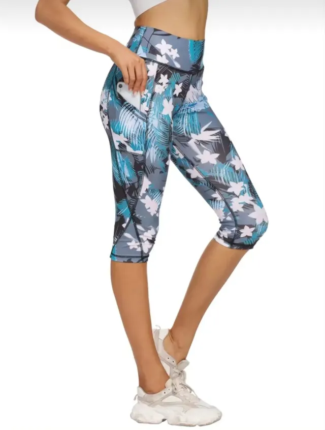 Trousers Belly Contracting Hip Lifting Yoga Fitness Exercise Nude Feel Tight Leggings Printing Green - Shop at LoveMi