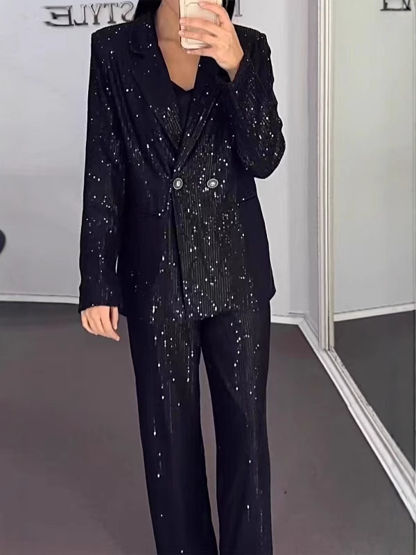 Womens Relaxed-fit High-end Autumnwinter Set With A Starry Sequin Design 4