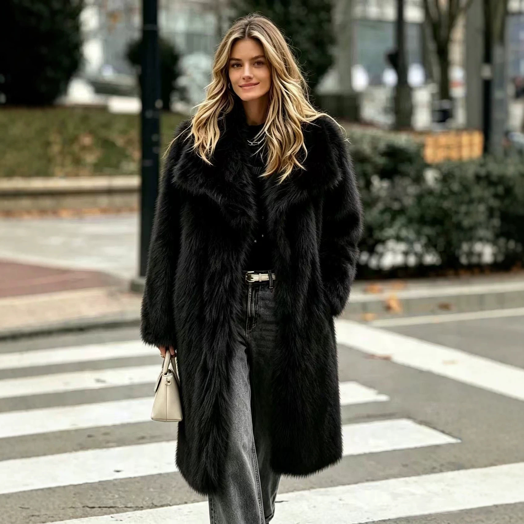 Fur Large Lapel Long Faux Fur Coat Long Stylish Faux Fox Fur Coat Mid-length Style