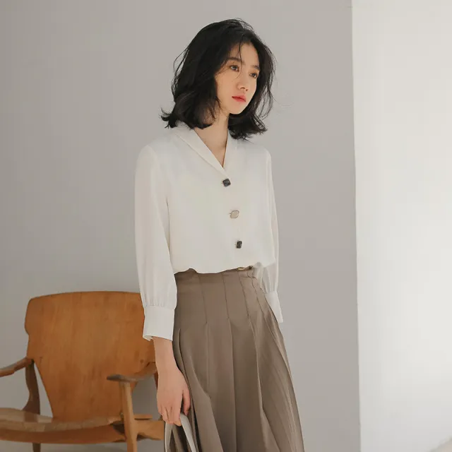 Real Shot Design Sense Niche Chiffon Shirt For Women Spring And Summer New Three quarter Sleeve Temperament Slimming Shirt White - Shop at LoveMi