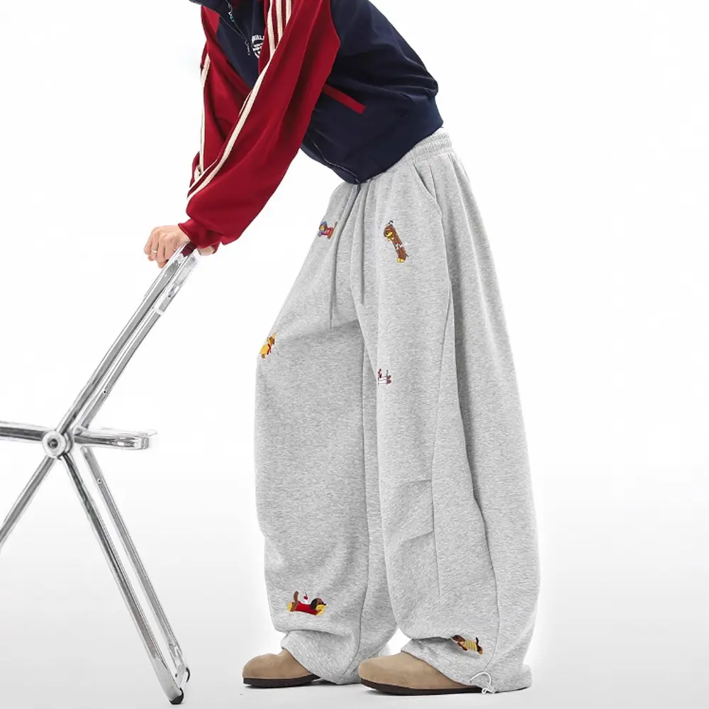 Lazy Sausage Dog Embroidered Machete Sweatpants Autumn