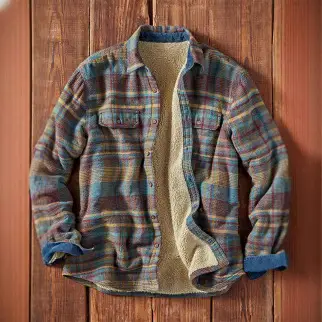 Men's Plaid Fuzzy Long-Sleeve Shirt Jacket