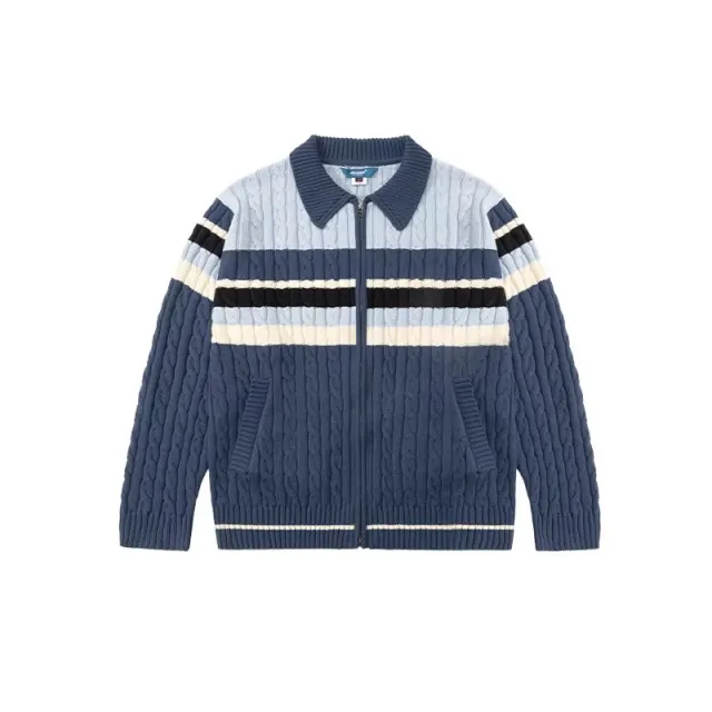 Twisted Woolen Yarn Striped Double headed Zipper Cardigan Sweater Blue - Shop at LoveMi