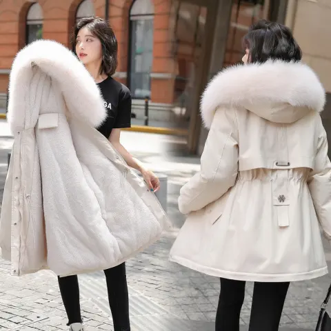 Big Fur Collar Loose Cotton-padded Fleece-lined Thickened Parka Cotton
