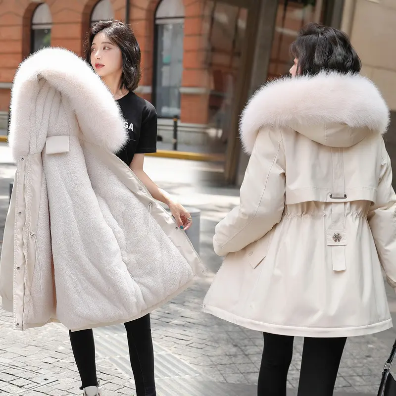 Big Fur Collar Loose Cotton-padded Fleece-lined Thickened Parka Cotton