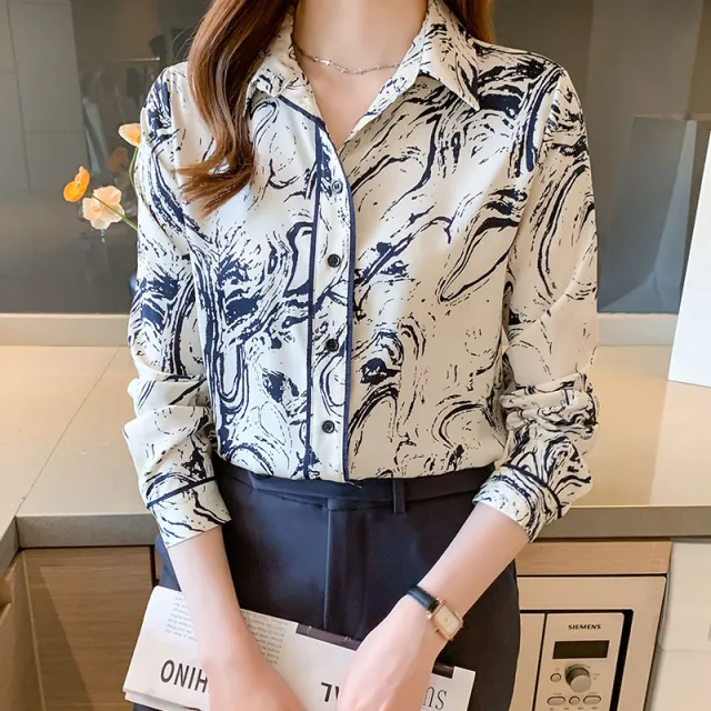 Women's Printed Long sleeved Lapel Shirt Color - Shop at LoveMi