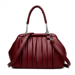 New Fashion All-match Pleated Woven Portable Large Capacity Leather Women's Bag - Red