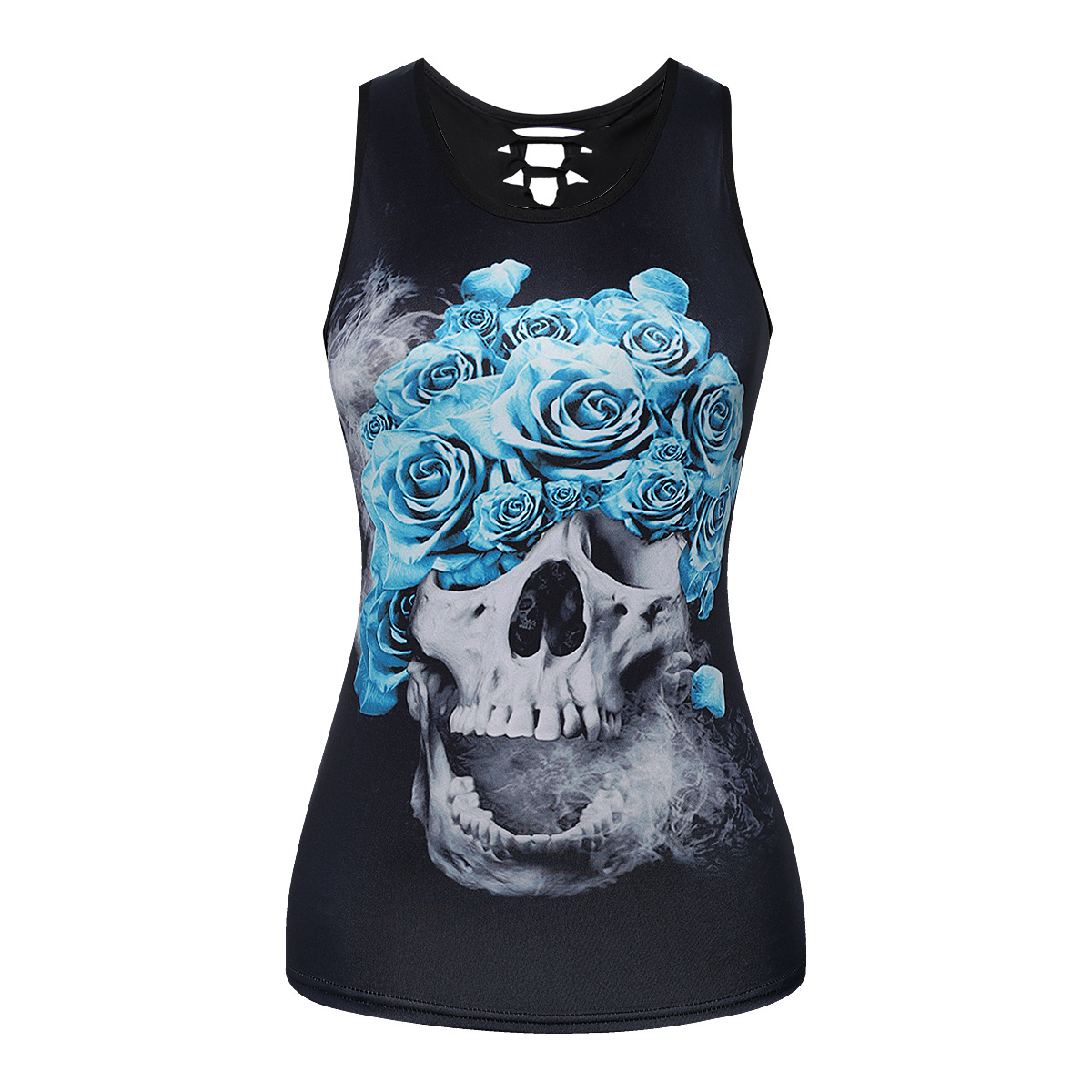 Women's Fashion Skull Digital Print Back Cutout Tank Top 12 - Shop at LoveMi