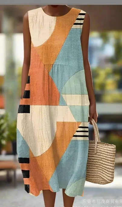 Summer New Sleeveless Printed Temperament Long Dress Dress Casual Cl8Qket3Jq46Pe122 2Xl - Shop at LoveMi