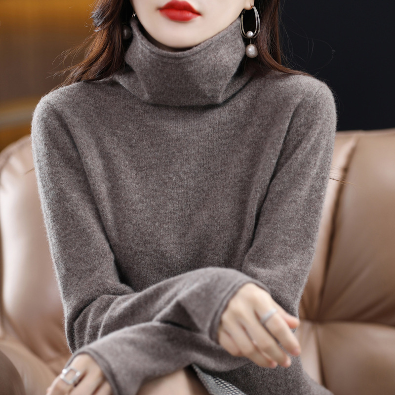 Pile Collar Woolen Sweater Women's Bottoming Shirt Turtleneck Sweater Dark Camel - Shop at LoveMi