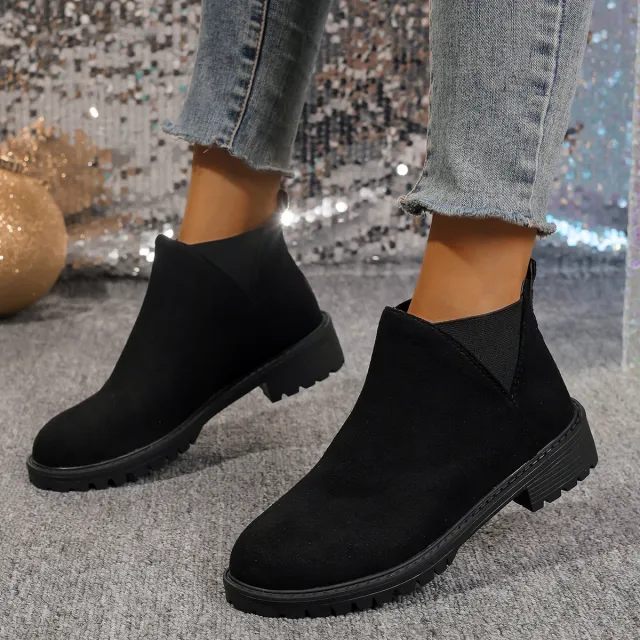 Low cut Round Head Chunky Heel Sleeve Women's Martin Boots Black - Shop at LoveMi