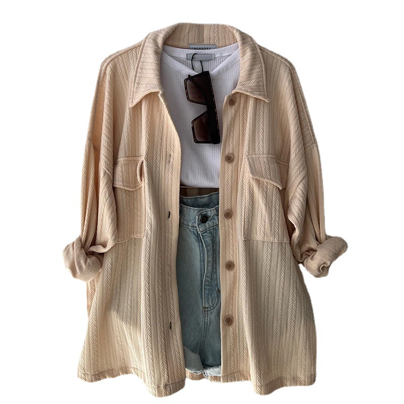 Women's Loose Plus Size Patch Pocket Lapel Long Sleeve Shirt Top