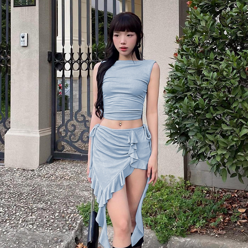 Sleeveless Ruffled Mid-length Dress Set